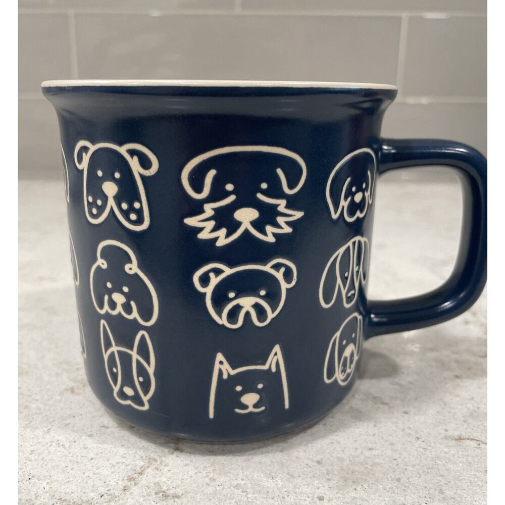 DOG FACES Gray 18oz Mug Boston Warehouse Grey & Cream DOGS Ceramic Coffee Cup